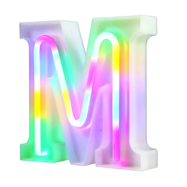 WARMTHOU Light Up Letters Neon Signs 26 Alphabet Letter Bar Sign Letter Signs for Wedding Christmas Birthday Partty Supplies,USB/Battery Powered Light Up Letters for Home Decoration-Colourful M