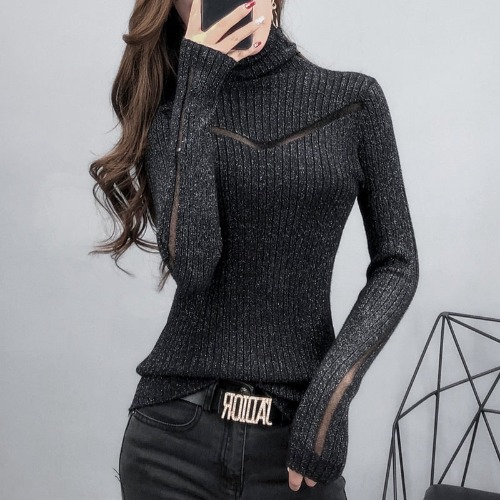 Alternative Grey Grunge Turtleneck Top - Black / L