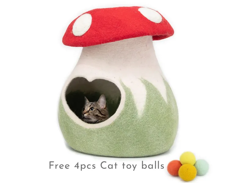 Wool Felt Mushroom Cat Cave | Premium Cat Bed
