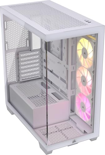 CORSAIR 3500X ARGB Mid-Tower ATX PC Case – Panoramic Tempered Glass – Reverse Connection Motherboard Compatible – 3X CORSAIR RS120 ARGB Fans Included – White - Case Only - 3500X ARGB - White