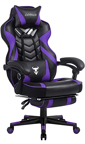 Zeanus Purple Gaming Chair Reclining Computer Chair with Footrest High Back Gamer Chair with Massage Large Computer Gaming Chair Racing Style Chair for Gaming Big and Tall Gaming Chairs for Adult - Purple/Black