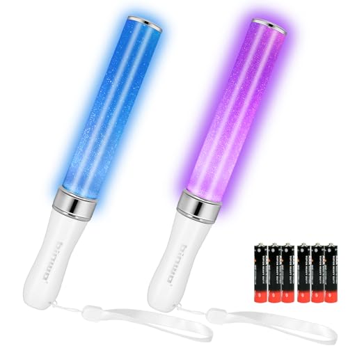 BINWO Reusable LED Glow Sticks(2Pack) with 15 Multicolor, Manual and Automatic Mode, Equipped with AAA Battery Powered LED Sticks, Concert Glowsticks, Raves, Emergency, Kids Toy
