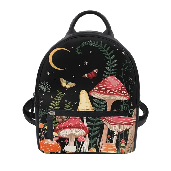 Showudesigns Mushroom Mini Backpack Purse for Women Teen Girls Shoulder Bag Butterfly Moon Night Daypack Small Travel Shopping Bag Handbag Tote Black - Butterfly Mushroom