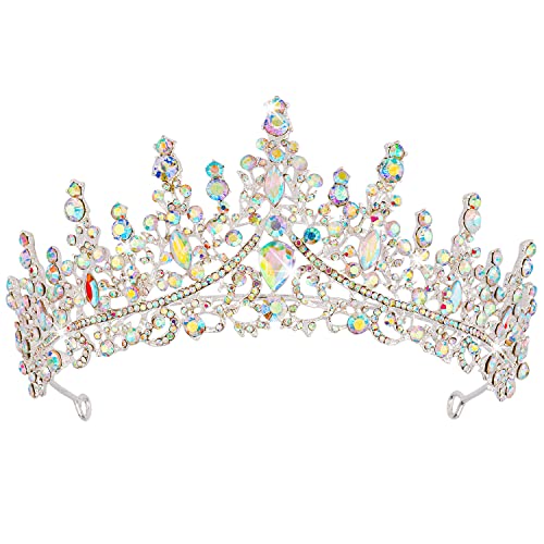 COCIDE Silver Tiara and Crown for Women Crystal Queen Crowns Princess Rhinestone Tiaras for Girl Bride Wedding Hair Accessories for Bridal Birthday Party Prom Halloween Costume Cosplay - Silver+Aurora Borealis