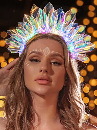 JONKY Light Up Headband Crown Led Headbands Glow Party Neon Rave Hair Accessories for Women and Girls - Blue - 1 Count (Pack of 1)