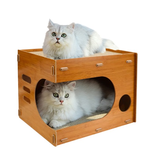 Cardboard Cat House Cat Scratchers for Indoor Cats, Wooden Cat Scratcher House with Cardboard Pads, Cardboard Cat Scratcher Box Lounger for Multi Cats Family as Furniture Protector Training Toy
