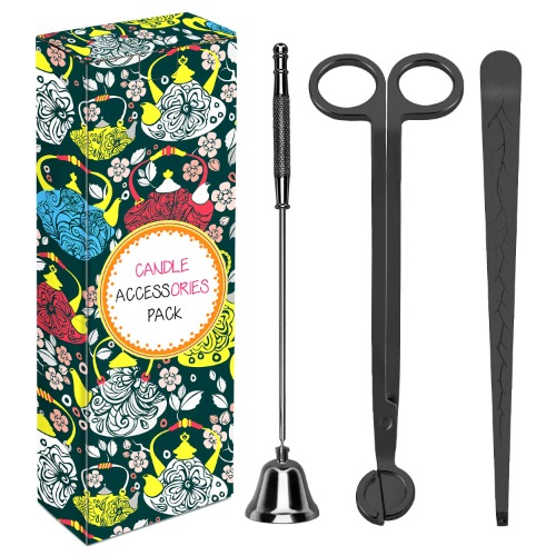 DANGSHAN 3 in 1 Candle Accessory Set - Candle Wick Trimmer, Candle Wick Cutter, Candle Snuffer Extinguisher, Candle Wick Dipper with Gift Package for Candle Lovers (Black)