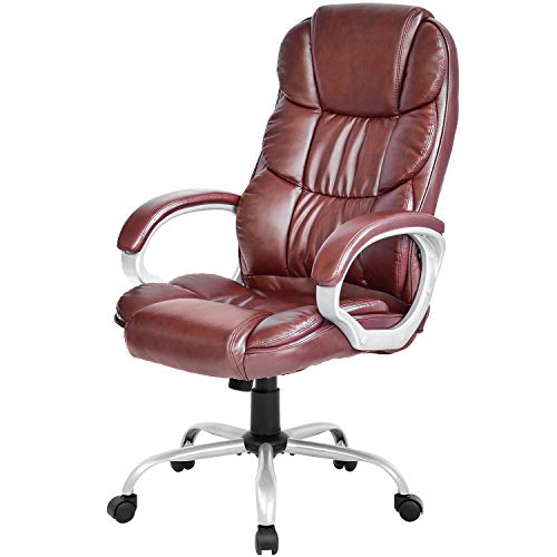 Office Chair Computer High Back Adjustable Ergonomic Desk Chair Executive PU Leather Swivel Task Chair with Armrests Lumbar Support (Brown) - Brown