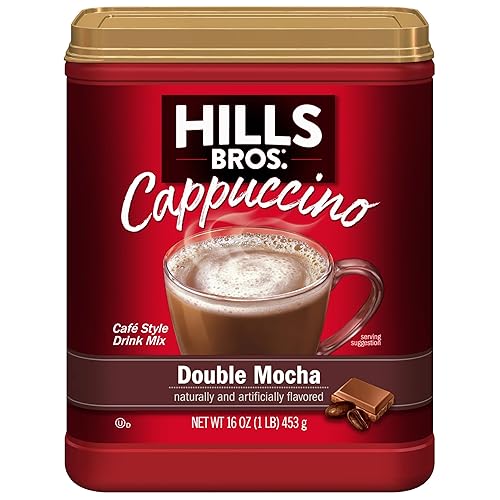 Hills Bros Instant Double Mocha Cappuccino Mix, Easy to Use, Enjoy Coffeehouse Flavor from Home, Frothy, Rich Chocolate, Brown, 16 Oz - Double Mocha - 16 Ounce (Pack of 1)