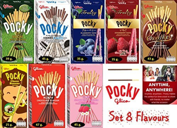 Set of 8 (8 Boxes) Flavours Matcha green tea,Cookies & Cream, Strawberry, Chocolate, Fruity Blueberry, Fruity Strawberry, Choco rich and Choco Banana by Pocky