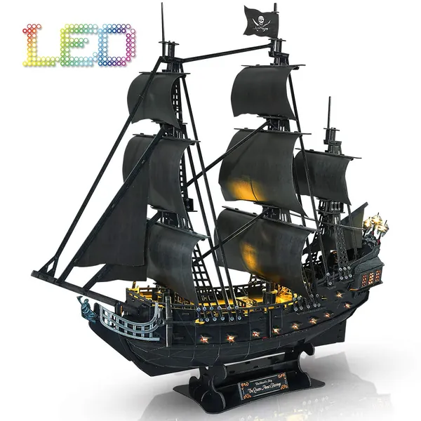3D Puzzles for Adults Led Pirate Ship Queen Anne's Revenge Large 27'' Model Craft Kits Desk Decor Sailboat Brain Teaser Puzzles Arts and Crafts for Adults Hard Puzzles for Adults Gifts for Men Women