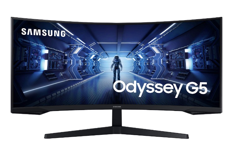 Samsung Odyssey G5 Ultra Wide Gaming Monitor C34G55TWWR, 34 inch, VA-paneel, UWQHD-resolutie, AMD FreeSync Premium, 1 ms reactietijd, kromming 1000R, beeldvernieuwingssnelheid 165 Hz, zwart