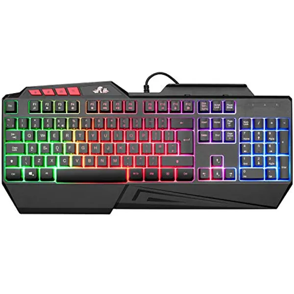 Rii RK202 Gaming Keyboard,LED Rainbow Backlit Light up Keyboard With Membrane Keys,Spill-Resistant,for PC Computer,Laptop,Windows,Gamer,Xbox one,PS4,PS5-UK Layout - Black