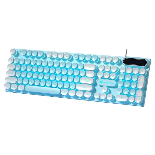 Punk Round Keycap Mechanical Feel Keyboard RGB Backlit Computer - English / Blue with White / PK100