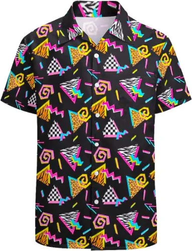 Artsadd 80s 90s Hawaiian Shirt for Men Big and Tall Button Down Short Sleeve Shirt Aloha Beach Shirts Funny Party Outfits - Small Vintage Retro 80s 90s Black