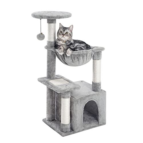 Kilodor Cat Tree, Small Cat Condo Tower with Hammock, Sisal Scratching Post for Kitten Grey - Grey