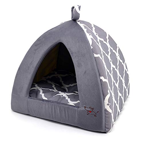 Pet Tent - Soft Bed for Dog and Cat by Best Pet Supplies - Gray Lattice, 16" x 16" x H:14" - Gray Lattice - 16" x 16" x H:14"