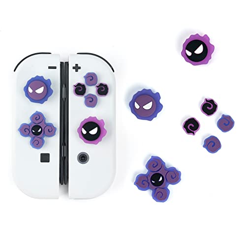 WISHAVEN Cross D-Pad Button Caps Luminous Silicone Thumb Grips Set, ABXY Buttons Sticker Joystick Cover Caps Compatible with Nintendo Switch/OLED Controller (Gastly)