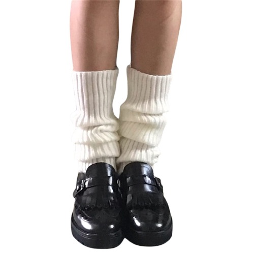 Women Girls Lolita Ribbed Knit Leg Warmers Kawaii Japanese Student Long Socks Leggings Harajuku Goth Streetwear - Short-white One Size