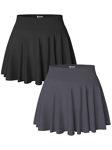 OQQ Women 2 Piece Skirts 2 in 1 Flowy Basic Versatile Stretchy Flared Casual Mini Skirts - Large - Black,darkgrey