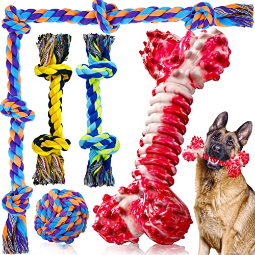 Dog Chew Toys for Aggressive Chewers, XL Dog Toys for Large Dogs, 5 Pack Indestructible Dog Toys for Aggressive Chewers, Cotton Dog Rope Toys, Tough Dog Bones for Aggressive Chewers Large Breed - For Large Dogs - 5 Packs