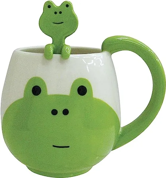 Amian Shop Funny Coffee Mug 15 oz Pig Coffee Mug with Spoon Funny Mug Novelty Cup Ceramic Mug Gift for Women Men Birthday Festival Christmas (Frog) - Frog