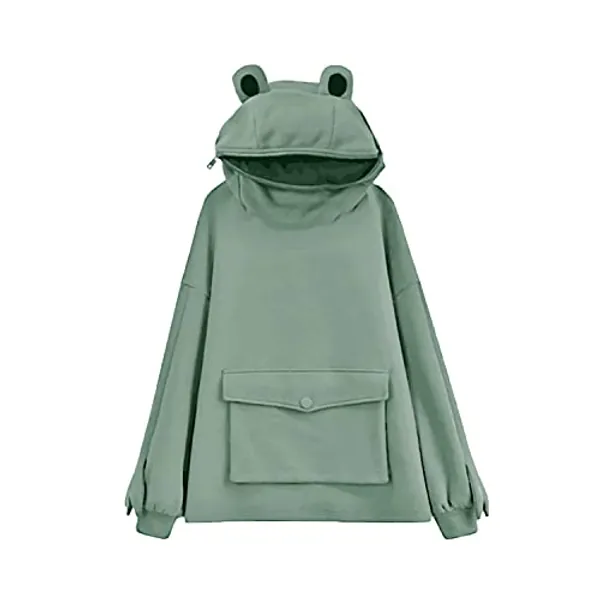 LNYSOTX Frog Hoodie Sweatshirt Zipper Mouth for Women Teen Girls - Green - Medium