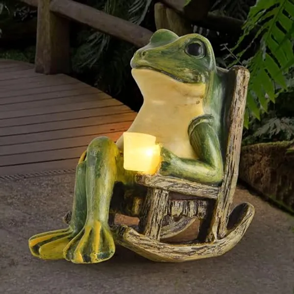 FOXMIS Miniature Frog Garden Statue Halloween Decorations Fairy Garden Accessories Outdoor Figurine Lights Solar Garden Frog Decor Art Housewarming Gift for Patio,Yard,Lawn Ornament,3.89"x2.36"x3.93" - Green Frog