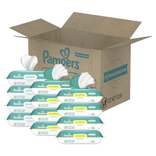 Pampers Sensitive Baby Wipes, Water Based, Hypoallergenic and Unscented, 8 Flip-Top Packs, 4 Refill Packs (1008 Wipes Total) - 84 Count (Pack of 12)