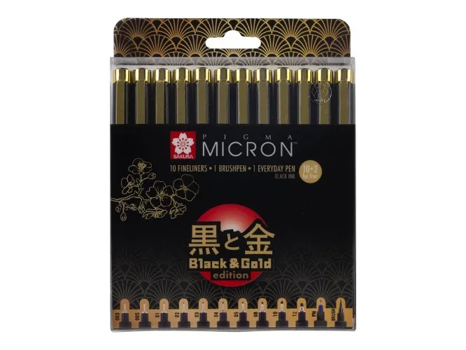 Pack de 12 feutres noirs Pigma Micron Black & Gold Edition