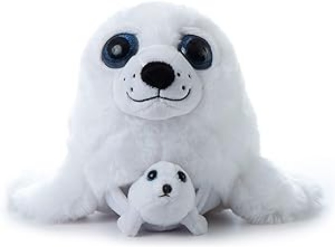 The Petting Zoo Mom and Baby Harp Seal Stuffed Animal, Gifts for Kids, Pocketz Ocean Animals, Harp Seal Plush Toy 14 inches