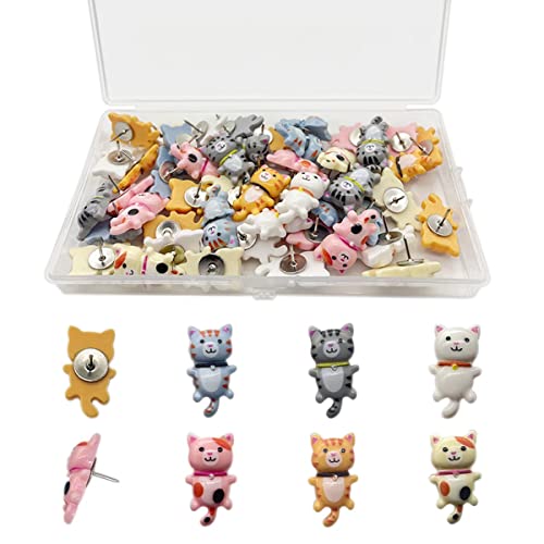 50 pcs Cat Push Pin, Little Flower Cat Decorative Push Pin, Cute Thumb Tacks Animal Push Pins for Cork Board Bulletin Board Photo Wall Maps