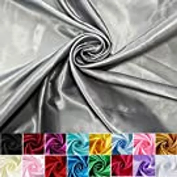 HOTGODENk Satin Fabric: 60" Wide 2,5 Yards Silver Solid Satin Fabric for Wedding, Bridal, Decoration, Fashion, Apparel Crafts