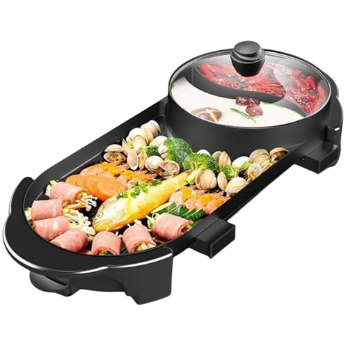 SEAAN Hot Pot with Grill, Korean BBQ Grill Indoor Hotpot Pot Electric Combo, Shabu Shabu Pot with Divider KBBQ Grill Smokeless Non-stick Separate Dual Temperature Control, for 2-12 People, 110V - Integrated