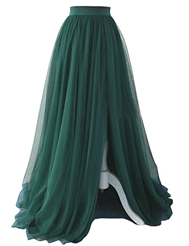 EllieHouse Adult Split Long Floor Prom Party Evening Tulle Skirt P61 - Green - Medium