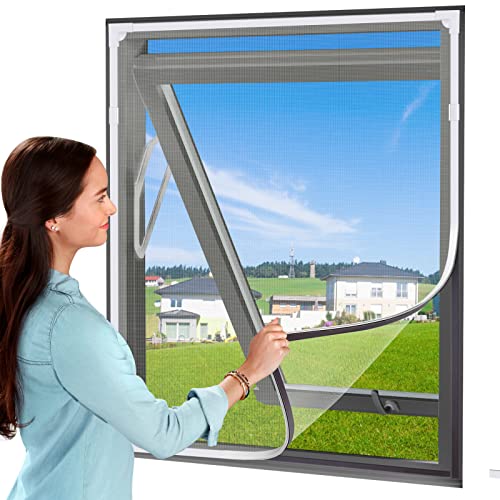 UtauHom Magnetic Fly Screen for Windows,Mosquitoes Net for Windows Max Size 120 x 110cm，Fiberglass Mesh Easy Installation Prevents Insects/Flies from Entering The Room（White Frame White Mesh） - 120x110cm(48x43in) - White Frame White Mesh