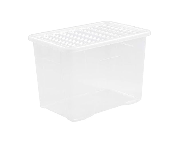 Wham Pack of 2 Crystal Storage Boxes with Lids, Plastic, 80L, Clear, 80L, Made in UK ‎Rectangular Storage Boxes 60 x 40 x 42cm