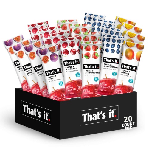 That's it Fruit Bars Snack Gift Box { 20 Pack }100% All Natural, Gluten-Free, Vegan, Low Carb Snacks - Healthy Fruit Snacks Bulk Variety Pack(Strawberry, Mango, Blueberries, Cherries & Fig Bars) - 