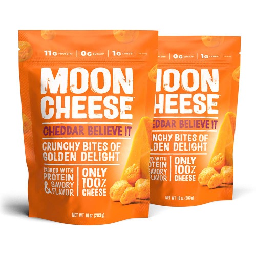 Moon Cheese Cheddar Believe It, 10 Ounce, 2-Pack, Crunchy, Protein-Rich Cheese Snack, Keto Friendly, 100% Real Cheese - Cheddar Cheese 10 Ounce (Pack of 2)