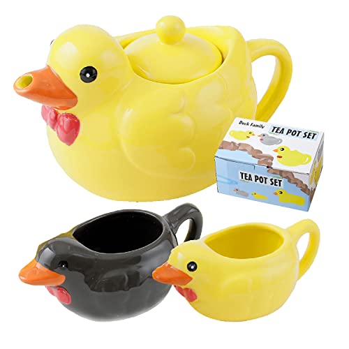 HAKONE YOSEGI Teapot & Teacup, Duck family Tea Pot Set, tea set, Tea Service Set Ceramic Tea Pot (25 oz), 3-Piece Tea Sets (5 oz) filter and gift box included - Duck tea pot 3set