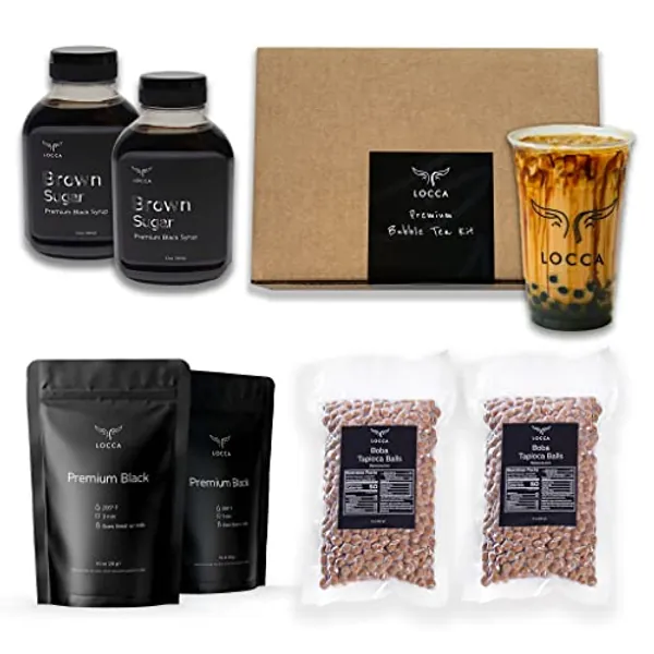 Brown Sugar Boba Tea Kit with Boba Pearls | Brown Sugar Syrup Bubble Tea Kit up to 40 Drinks | Black Sugar Boba Tea