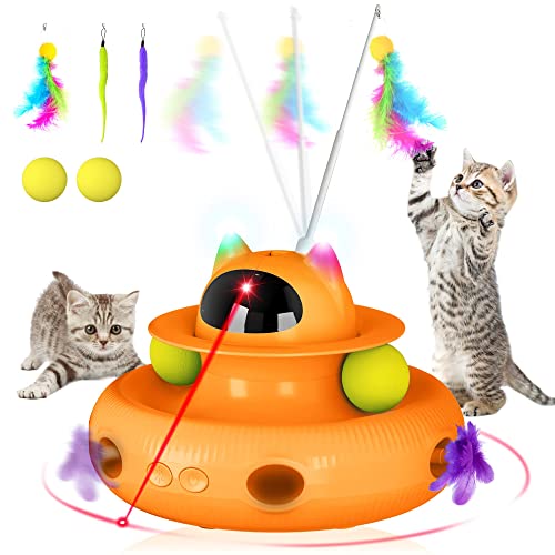 UPSKY Cat Toys 4-in-1 Interactive Electronic Cat Toy for Indoor Kitten, 2023 Upgrade Automatic Cat Pointer Toys, Cat Feather Toys, Cat Teaser Toys, and Cat Roller Toy Relieves Anxiety - B-4-in-1 Orange