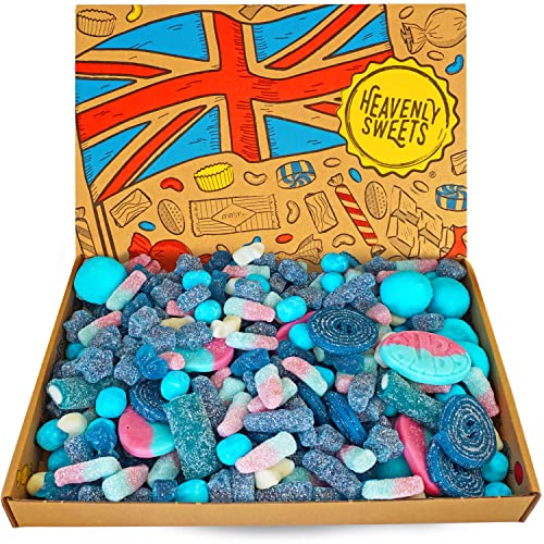 Pick 'n Mix Sweets Gift Box - Large Mixed Blue Sweets 850g Pick and Mix Selection Retro Hamper Gift Box Pouch - Easter, Mother's Day, Birthday
