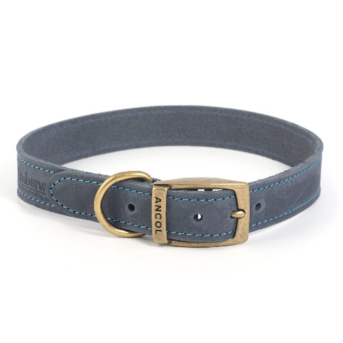 Ancol Timberwolf Leather Collar Blue M Fits neck size 36-46cm