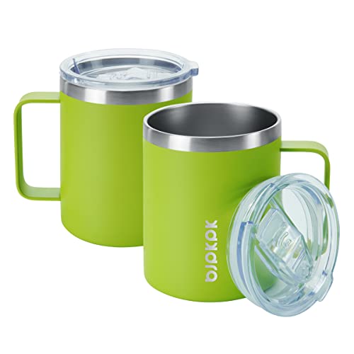 BJPKPK 2 pcs Insulated Coffee Mug, 14oz Insulated Coffee Mug with Lid,Stainless Steel Insulated Coffee Mug with Splash Proof Lid-Green - Green-14oz