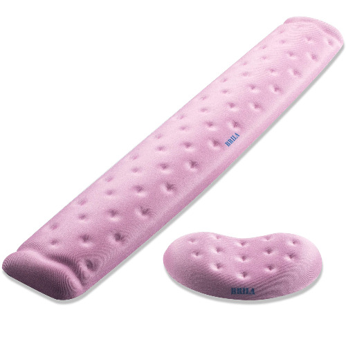 BRILA Memory Foam Mouse & Keyboard Wrist Rest Support Pad Cushion Set for Computer, Laptop, Office Work, PC Gaming - Massage Holes Design - Easy Typing Wrist Pain Reliev (Pink Bundle)