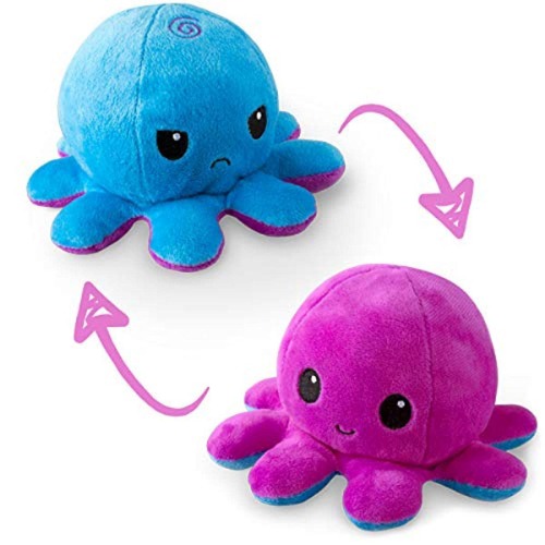 TeeTurtle | The Original Reversible Octopus Plushie | Patented Design | Purple and Blue | Show your mood without saying a word! - Angry Blue + Happy Purple Plushie