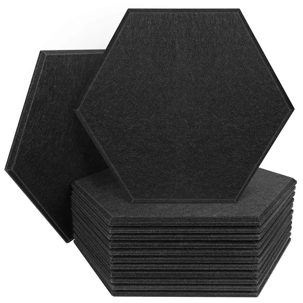 DEKIRU 12 Pack Acoustic Panels Hexagon Sound Proof Padding, 14 X 13 X 0.4 Inches Sound dampening Panel Used in Home & Offices (Black)