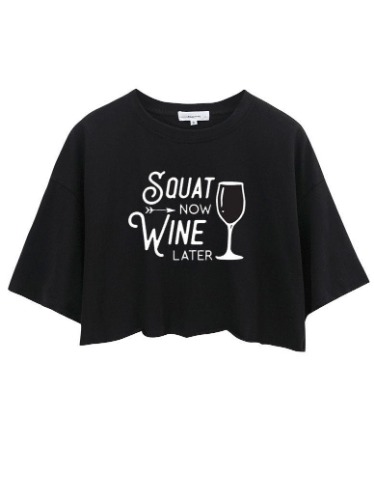 Squat Now Wine Later Crop Tops | Black / S / TH