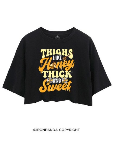 THIGHS LIKE HONEY THICK AND SWEET CROP TOPS | Black / S / TH